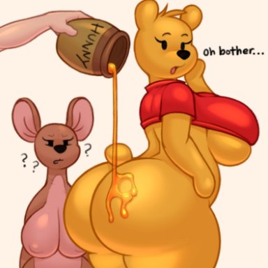 disney, winnie the pooh (franchise), kanga, pooh bear, acstlu, 2girls, anthro, ass, big ass, big breasts, big butt, bottomless, breasts, bubble butt, dat ass